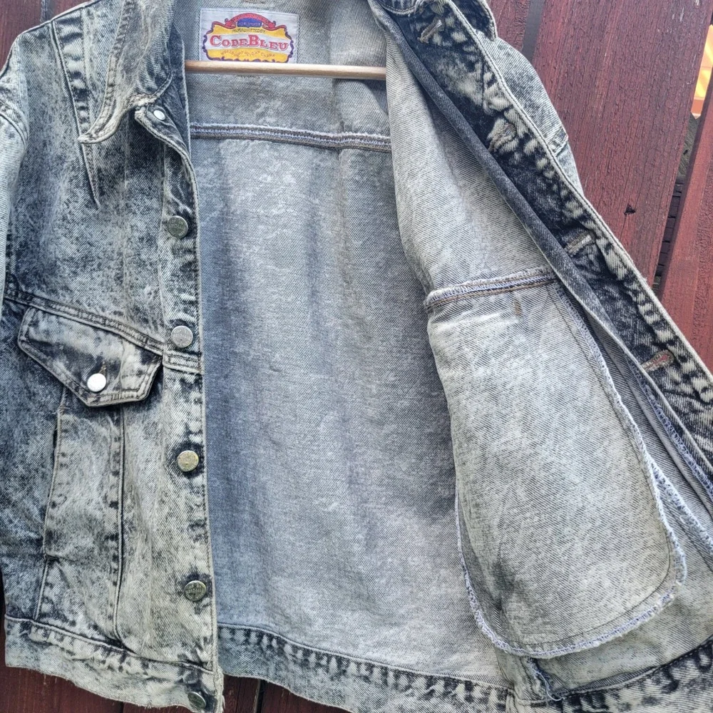 VTG Code Bleu Acid Wash Distressed Denim Trucker Jacket Men S Made in Japan 80s